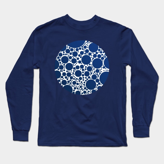 Shades of Indigo Blue Bubbles Polka Dot Pattern Long Sleeve T-Shirt by love-fi